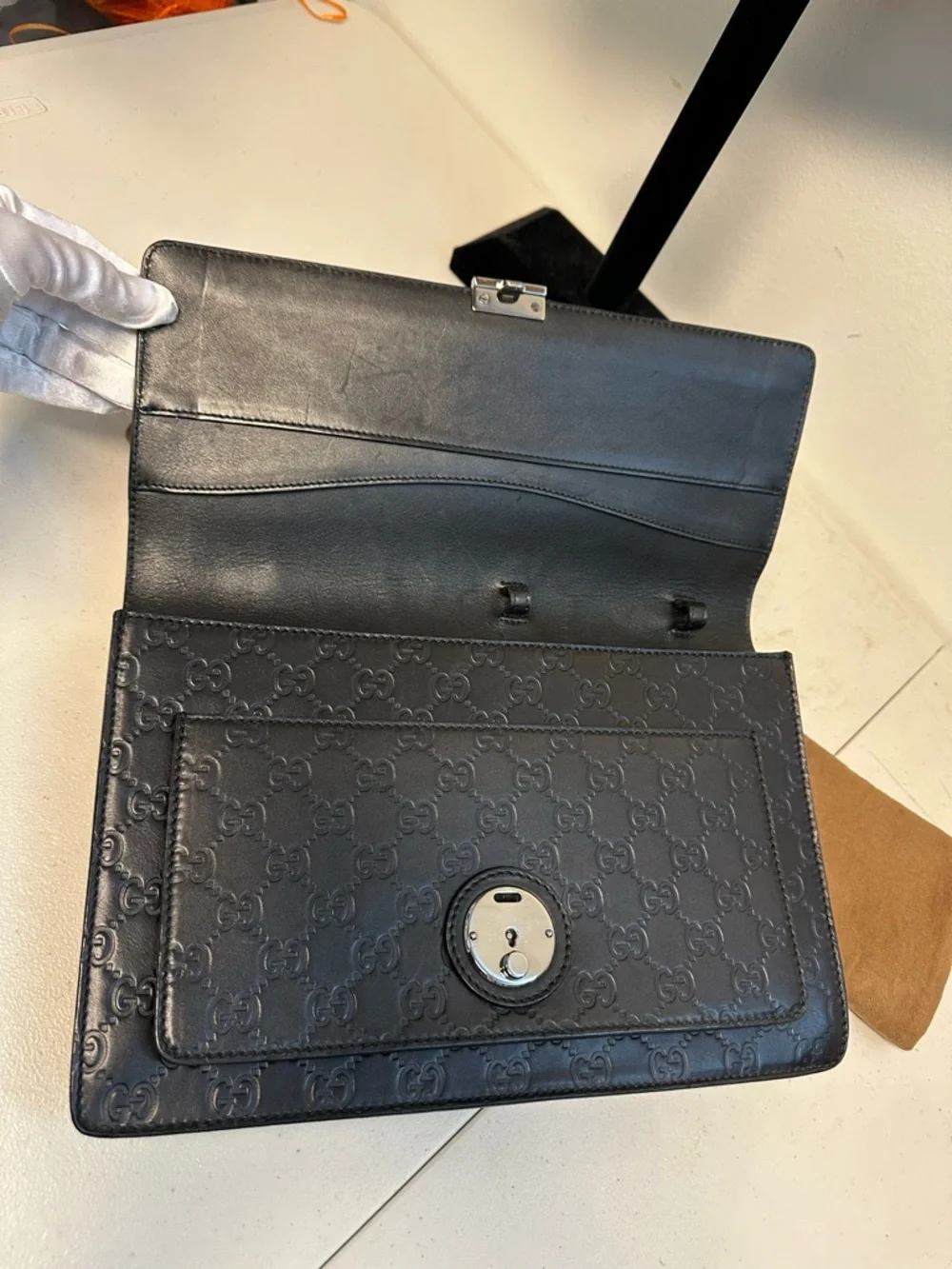 Gucci Black Embossed GG Leather Briefcase with Top Handle